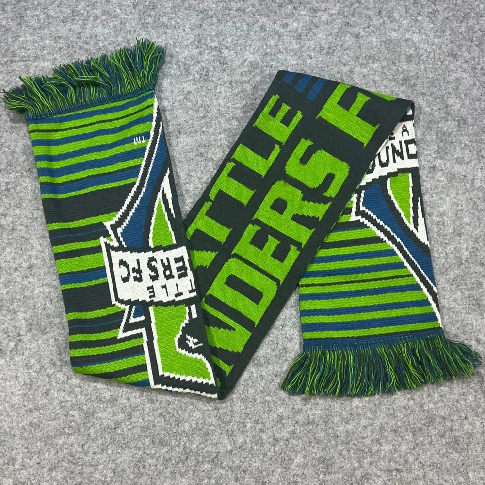 Seattle Sounders FC Knit Scarf Green Blue‎ Stripes Fringed Adidas Soccer MLS